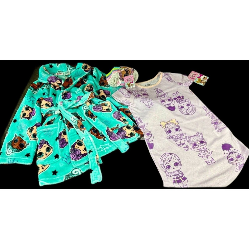 LOL Surprise Sleepwear Set Nightgown Bathrobe Socks GIRLS SIZE 4-5 LOT OF 2 NEW